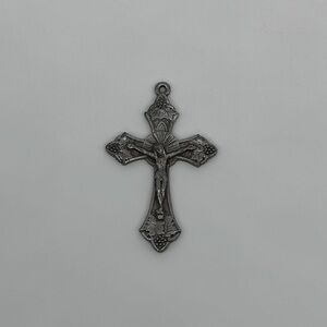 Vintage Pewter Crucifix Pendant – Eucharist Symbolism & Sunburst Design